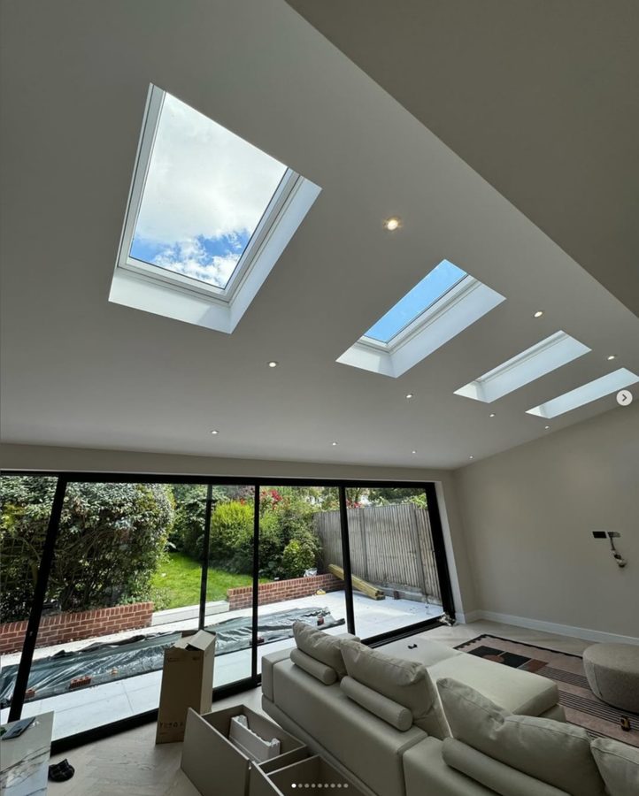 Modern extension with skylights and recessed downlighters